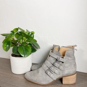 Lucky Brand Grey Leather Ankle Boots with Buckles